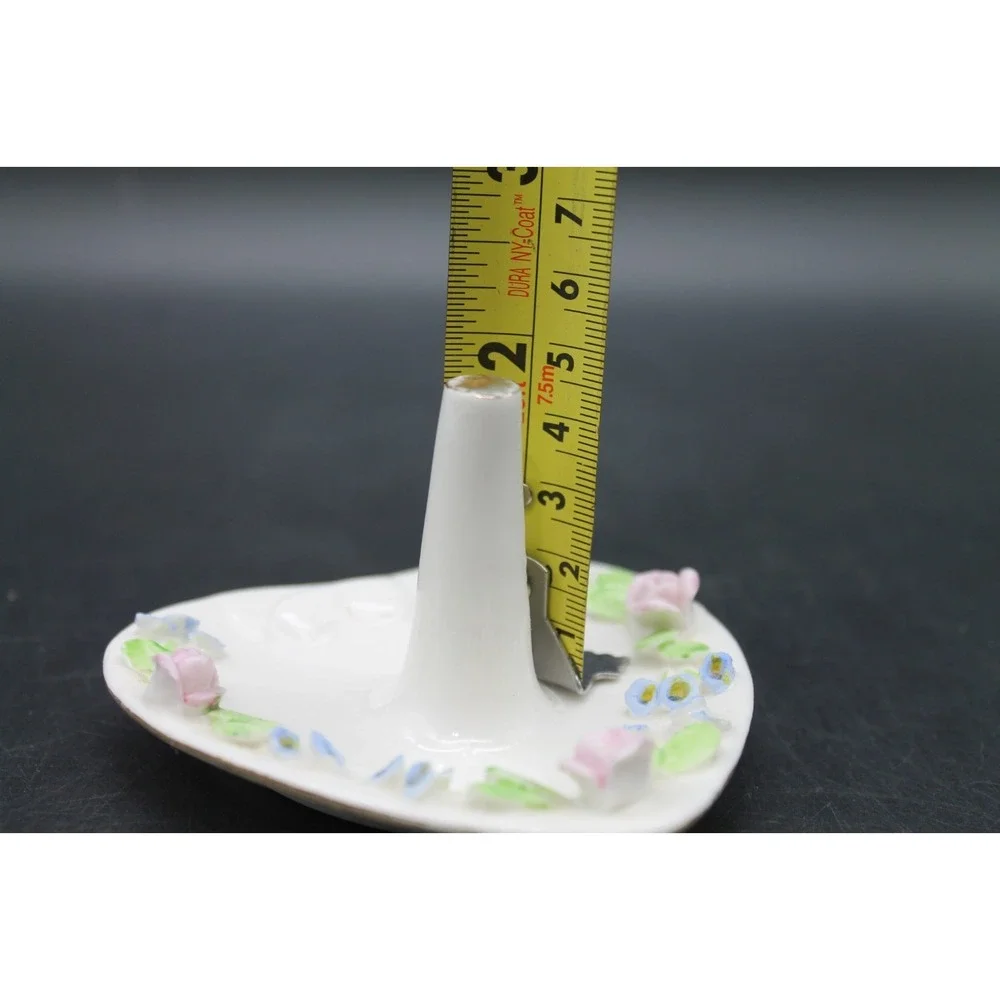 Vintage Heart Shaped Ring Holder Trinket Dish 3D Floral Porcelain Jewelry Stand